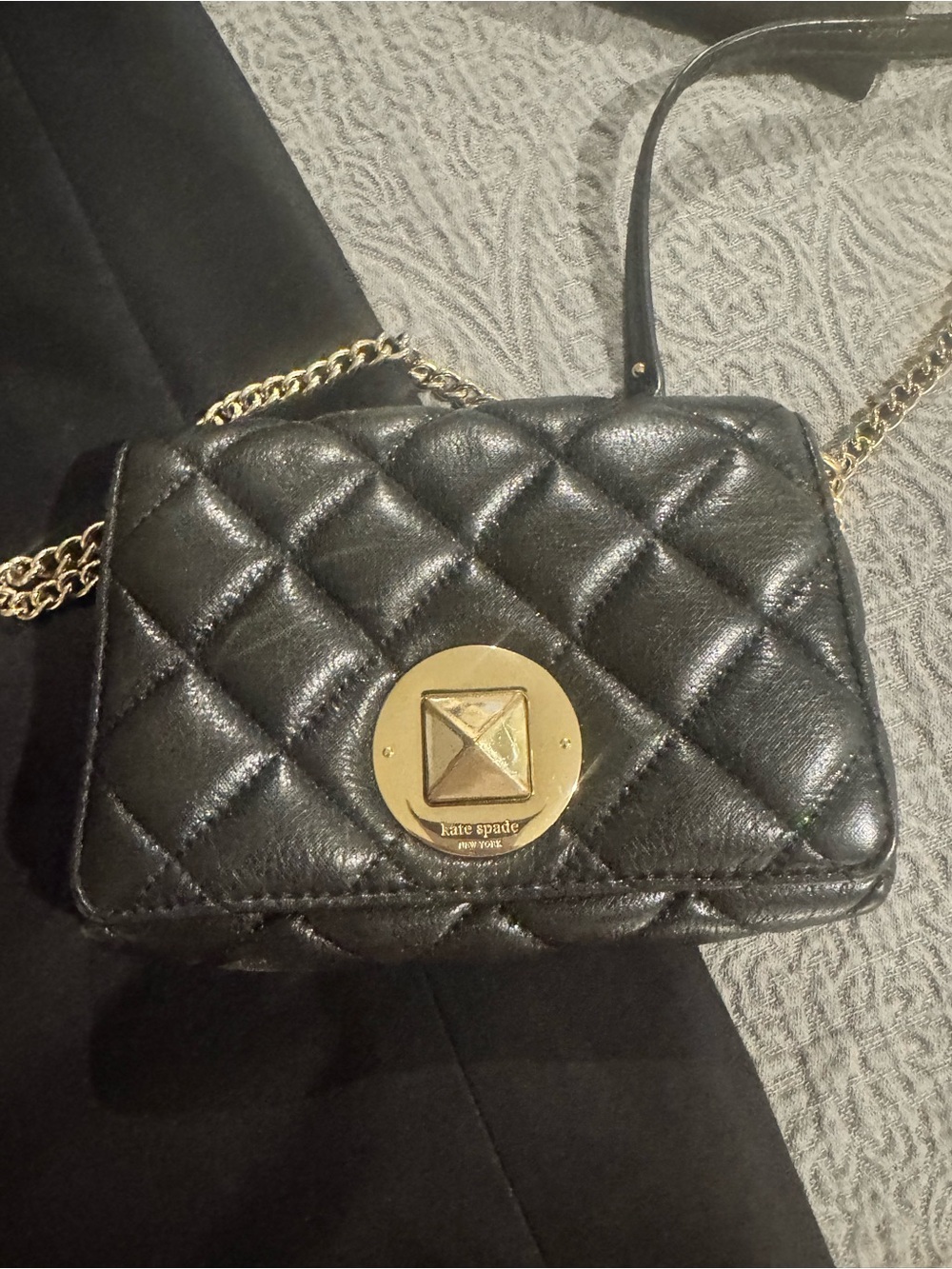 kate spade Black Quilted Leather Crossbody with Gold-Tone Hardware